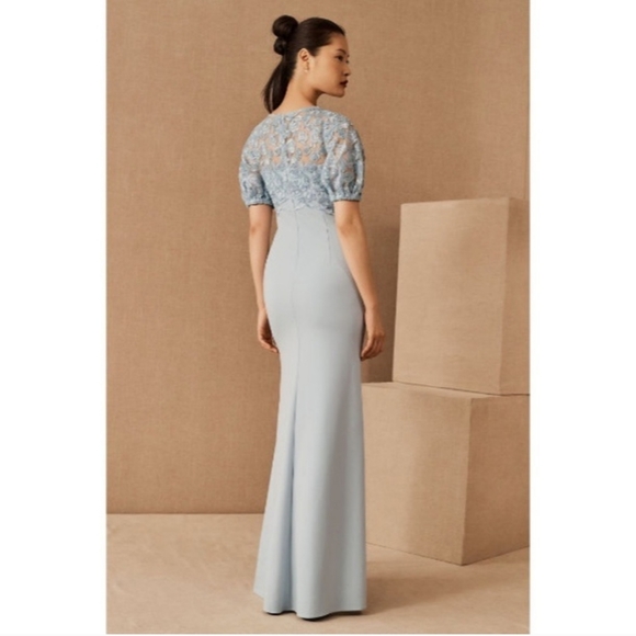 Adrianna Pappell Justina Blue Lace Knite Crepe Gown in Clearwater - Picture 4 of 11